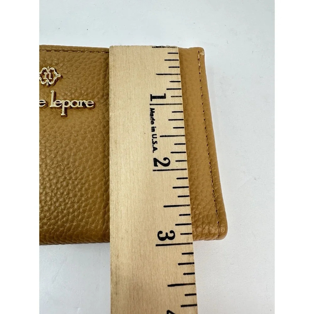 Nanette Lepore Pebbled Vegan Leather Slim Card Case Zip Wallet Wristlet Camel